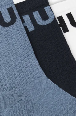 Dreierpack kurze gerippte Socken mit Logos