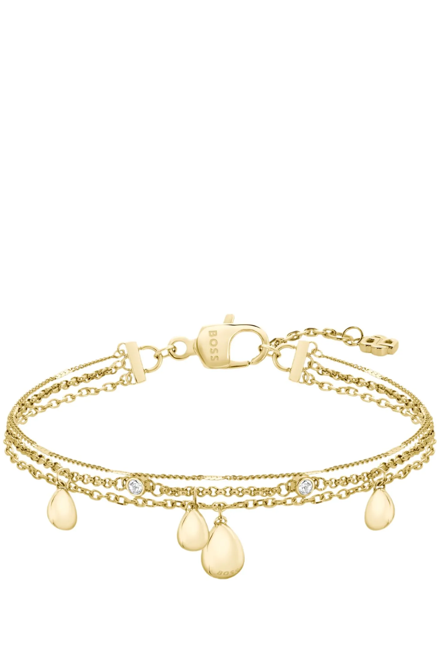 Dreireihiges Armband in Goldfarbe mit Tropfenanhängern