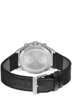 #Drift Uhr mit schwarzem Zifferblatt und schwarzem Lederarmband