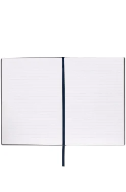 Dunkelblaues A5-Notizbuch mit floralem Print und Folien-Logo