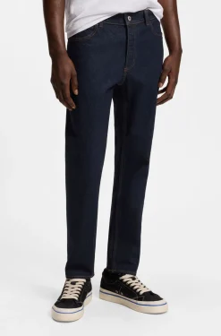 Dunkelblaue Tapered-Fit Jeans aus Stretch-Denim
