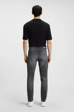 Dunkelgraue Tapered-Fit Jeans aus Stretch-Denim