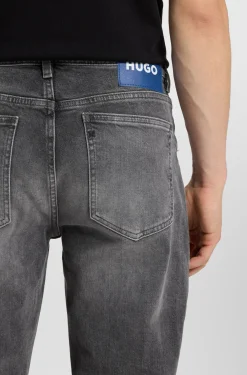 Dunkelgraue Tapered-Fit Jeans aus Stretch-Denim
