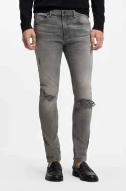 Extra Slim-Fit Jeans aus grauem Used-Denim