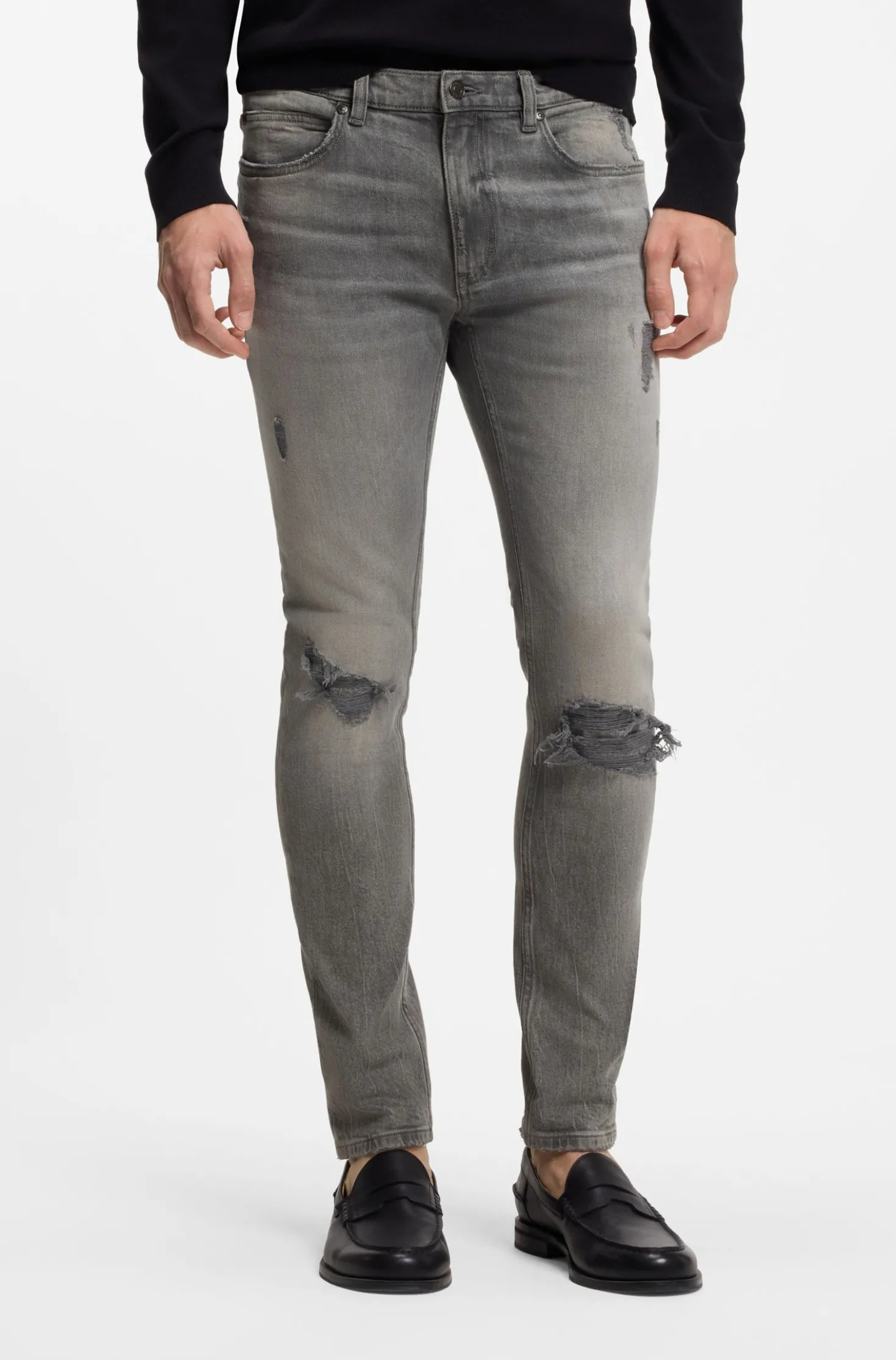Extra Slim-Fit Jeans aus grauem Used-Denim