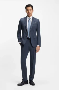 Fein gemusterte Slim-Fit Hose aus Stretch-Wolle