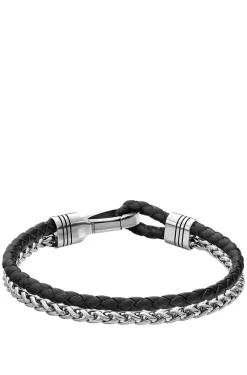 Geflochtenes Armband aus schwarzem Leder und Edelstahl