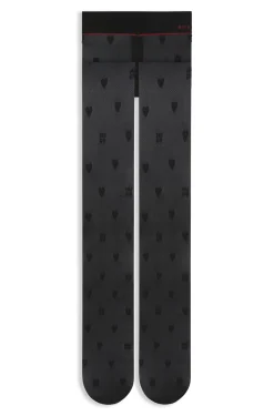 Gemusterte Mikronetz-Strumpfhose mit Logo-Bund