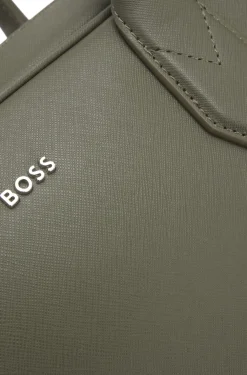 Genarbte Aktentasche mit Logo-Schriftzug