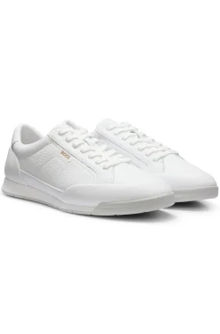 Genarbte Ledersneakers mit Sohle im Fischgrätmuster