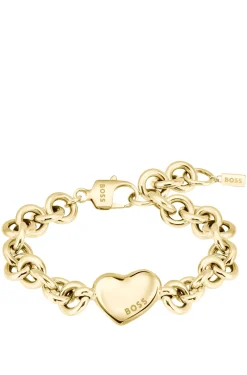 Goldfarbenes Gliederarmband mit Herzanhänger