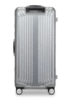 Großer BOSS x Samsonite Koffer aus silberfarbenem Aluminium 80 cm
