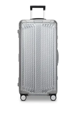Großer BOSS x Samsonite Koffer aus silberfarbenem Aluminium 80 cm