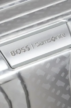 Großer BOSS x Samsonite Koffer aus silberfarbenem Aluminium 80 cm