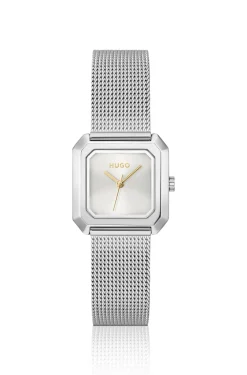 Hazel quadratische Uhr aus Edelstahl mit Mesh-Armband