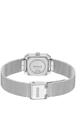 Hazel quadratische Uhr aus Edelstahl mit Mesh-Armband