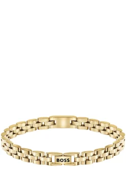 Hellgelbgoldfarbener Armreif mit Logo-Details