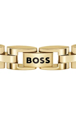 Hellgelbgoldfarbener Armreif mit Logo-Details