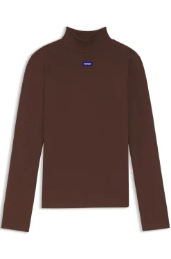 Hochgeschlossenes Top aus Stretch-Baumwolle mit Logo-Badge