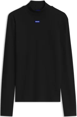 Hochgeschlossenes Top aus Stretch-Baumwolle mit Logo-Badge