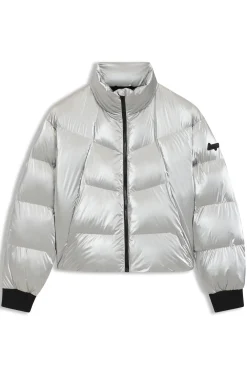 Hochglänzende Steppjacke mit Logo-Aufnäher aus Silikon