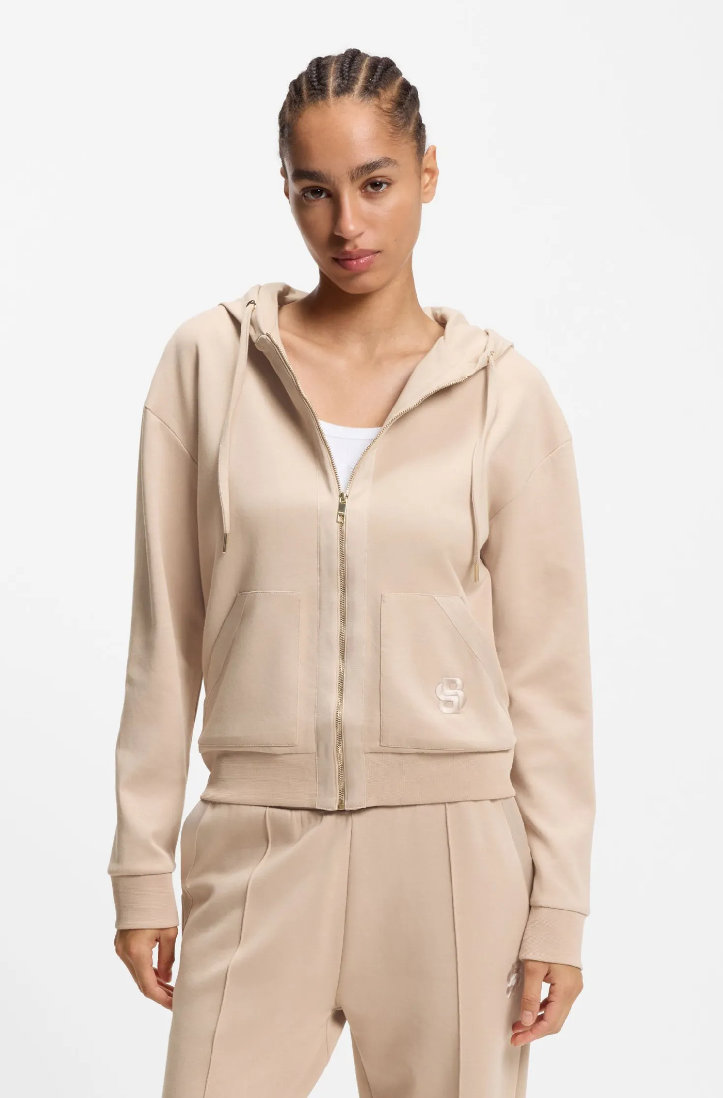 Hoodie aus Baumwoll-Mix mit Reißverschluss und Double-B-Monogramm