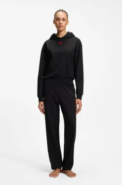 Hoodie aus Stretch-Jersey mit rotem Logo-Label