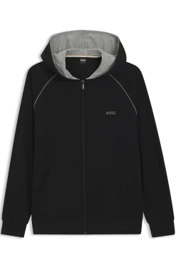 Hoodie mit Reißverschluss aus Stretch-Baumwolle mit Kontrastpaspeln