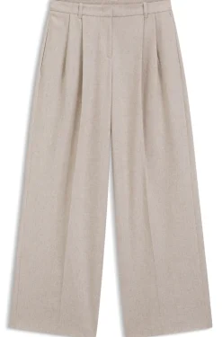 Hose aus meliertem Flanell mit weitem Beinverlauf und Bundfalten vorne