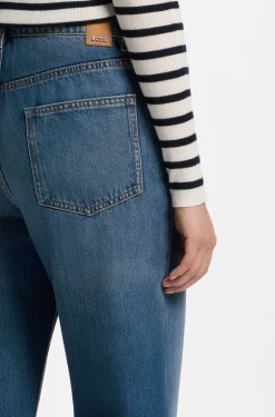 Indigoblaue Boyfriend-Fit Jeans aus Baumwollgemisch