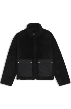 Jacke aus Kunstfell mit kontrastierenden aufgesetzten Taschen