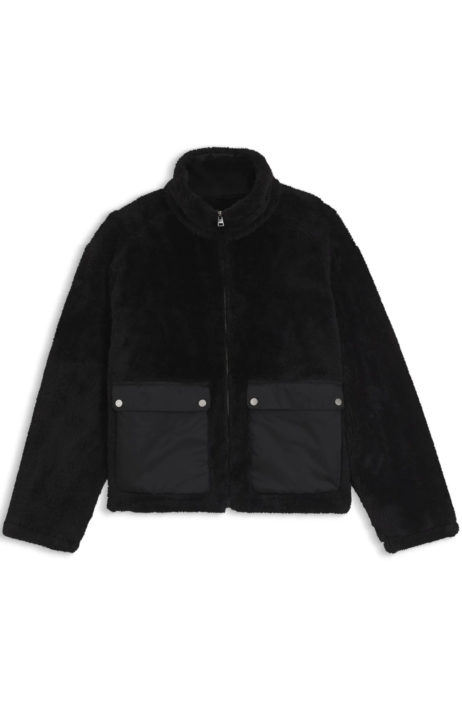 Jacke aus Kunstfell mit kontrastierenden aufgesetzten Taschen
