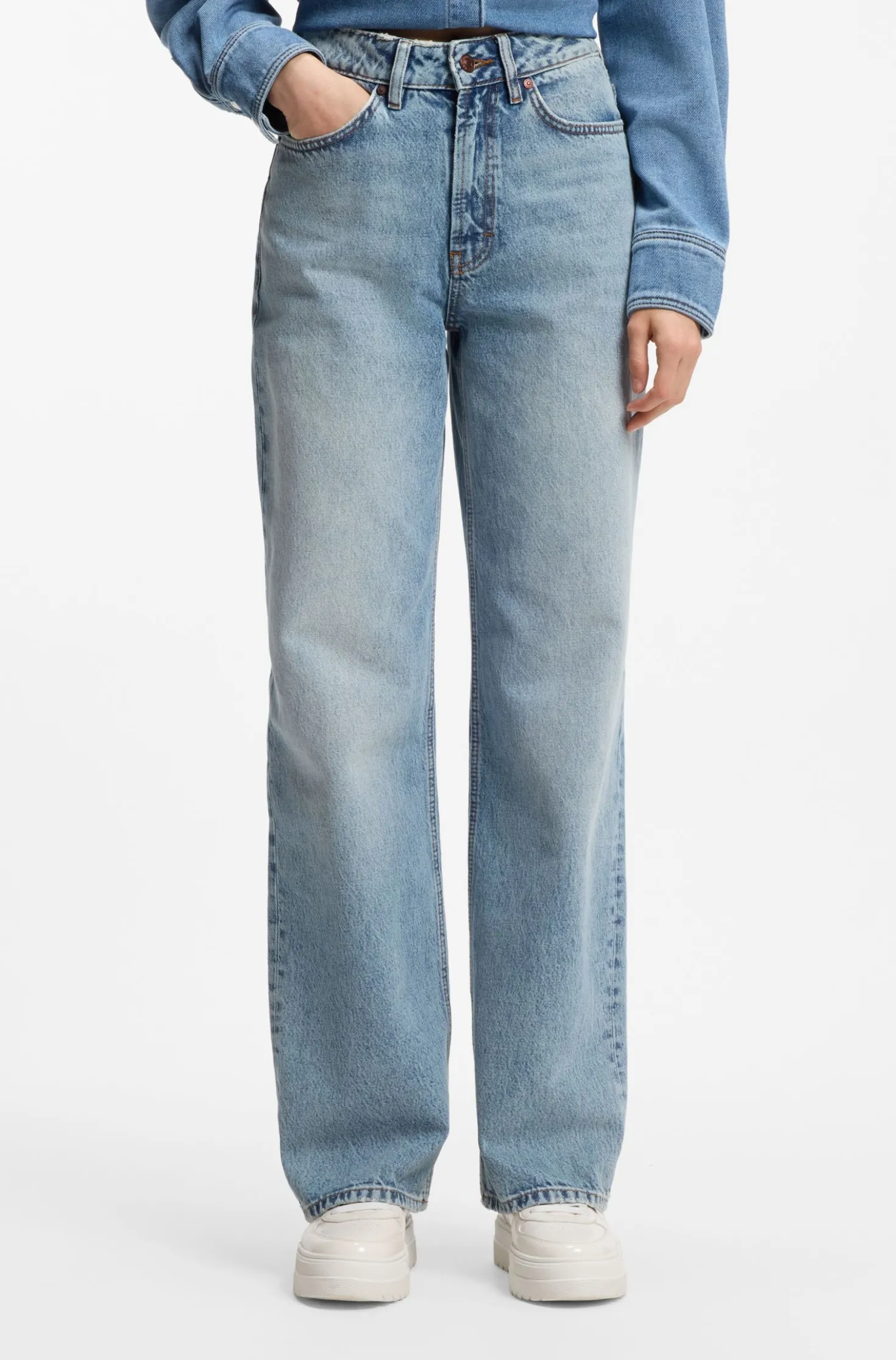Jeans aus blauem Baumwoll-Denim mit weitem Beinverlauf