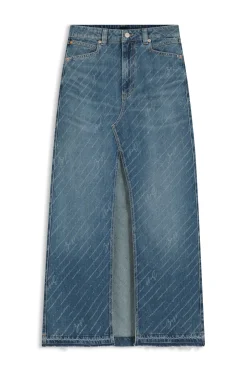 Jeansrock mit Logo-Nadelstreifen und Schlitz vorn