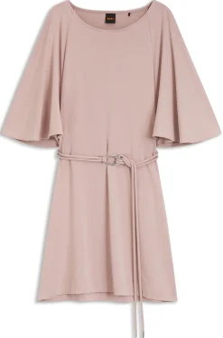 Jersey-Kleid mit Gürtel und Cape-Optik