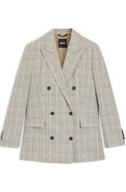 Karierter Regular-Fit Blazer aus elastischem Woll-Mix