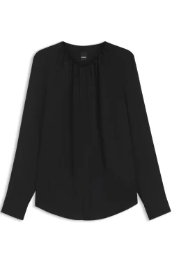 Kragenlose Regular-Fit Bluse aus Stretch-Seide