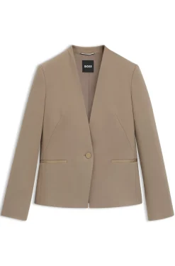 Kragenloser Regular-Fit Blazer mit Metall-Knopf