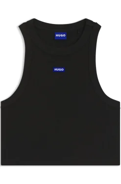 Kurz geschnittenes Tanktop aus Stretch-Baumwolle mit blauem Logo-Label