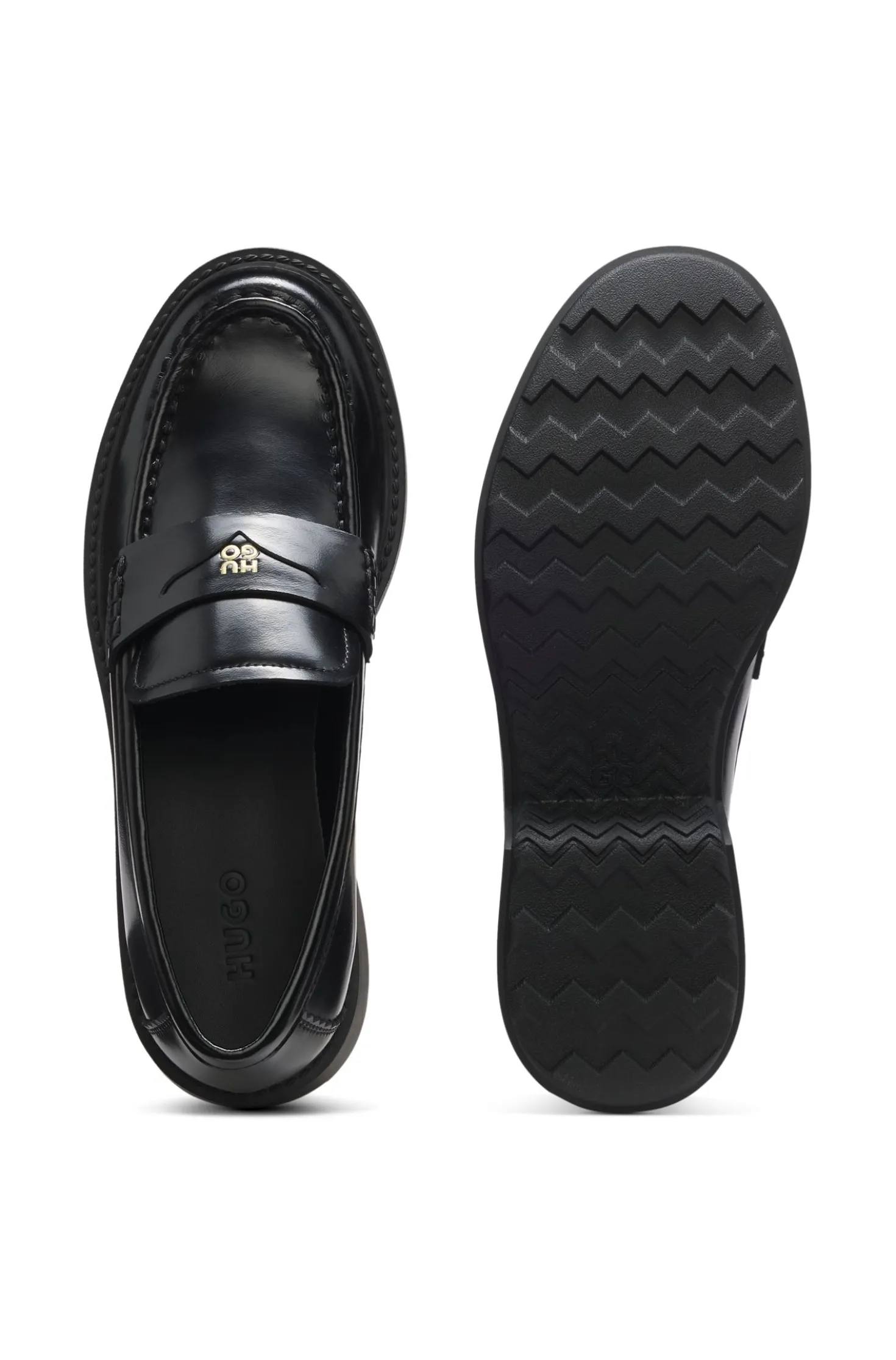 Loafer aus Leder mit Pennyloafer-Besatz und Stacked-Logo