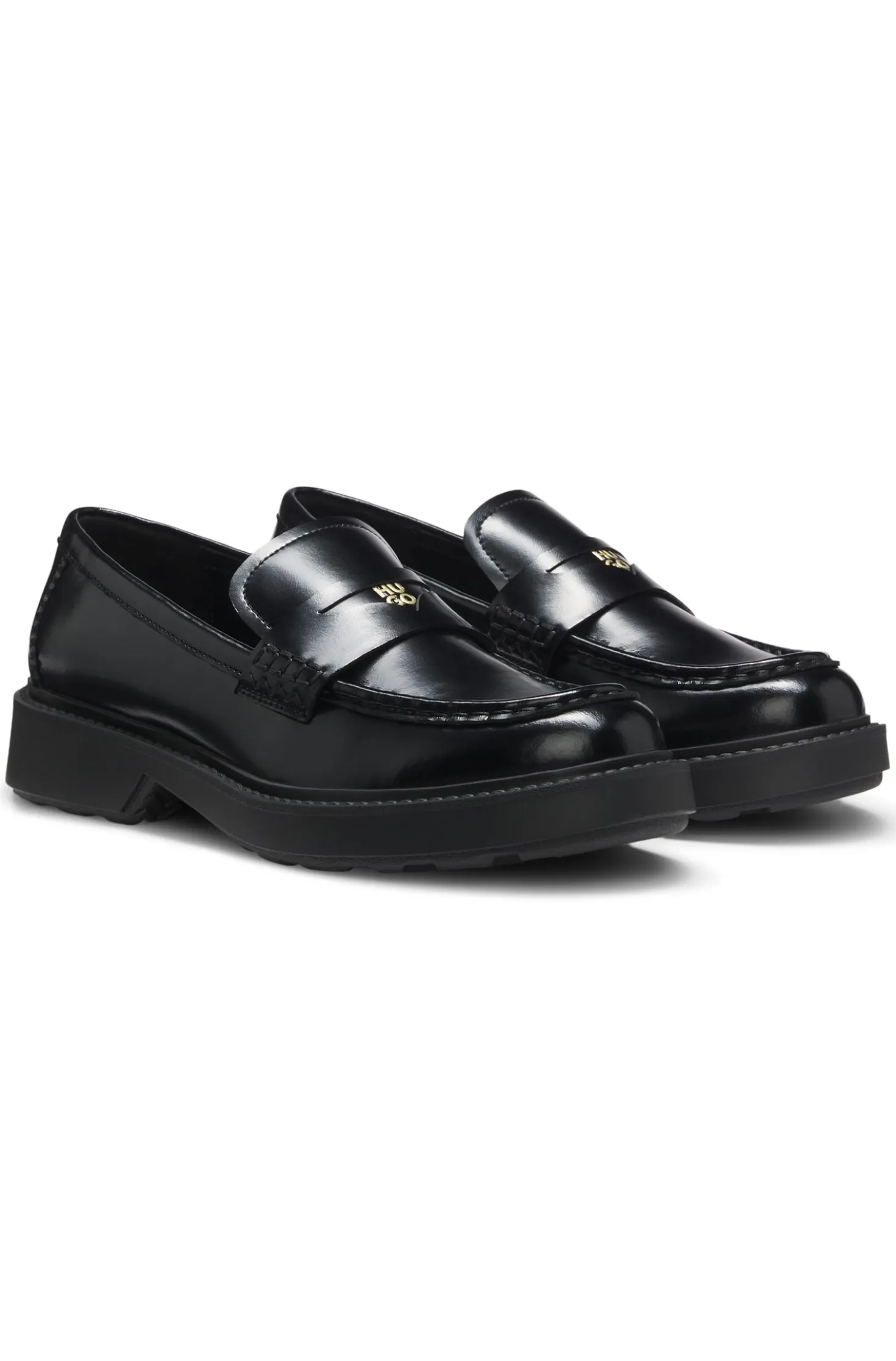 Loafer aus Leder mit Pennyloafer-Besatz und Stacked-Logo
