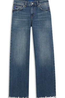 Loose-Fit Jeans aus blauem Denim mit ausgefransten Säumen