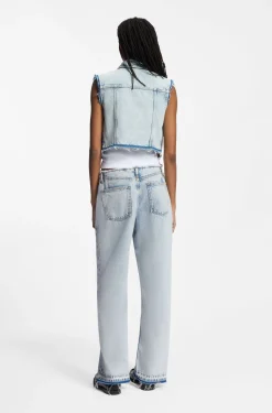 Loose-Fit Jeans aus festem hellblauem Denim