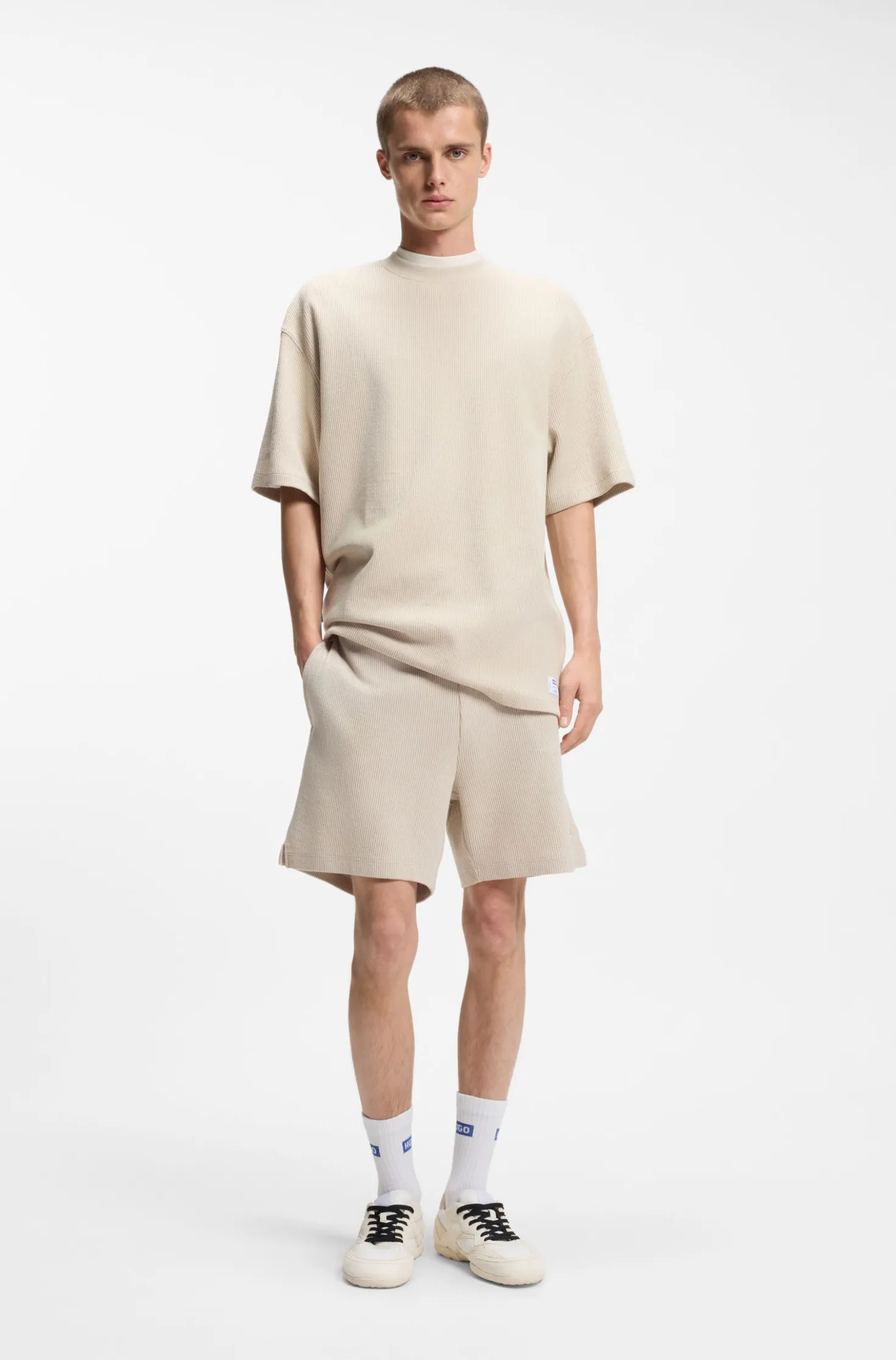Loose-Fit Shorts aus Baumwoll-Mix mit Waffelstruktur