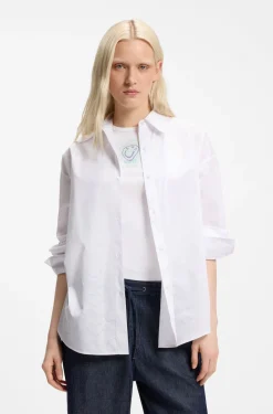 Oversized Bluse mit Herz- und Logo-Print in Ausbrenner-Optik