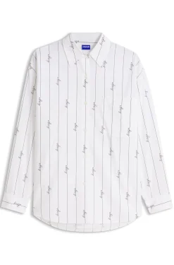 Oversized-Fit Bluse aus Baumwoll-Popeline mit Logo-Schriftzügen