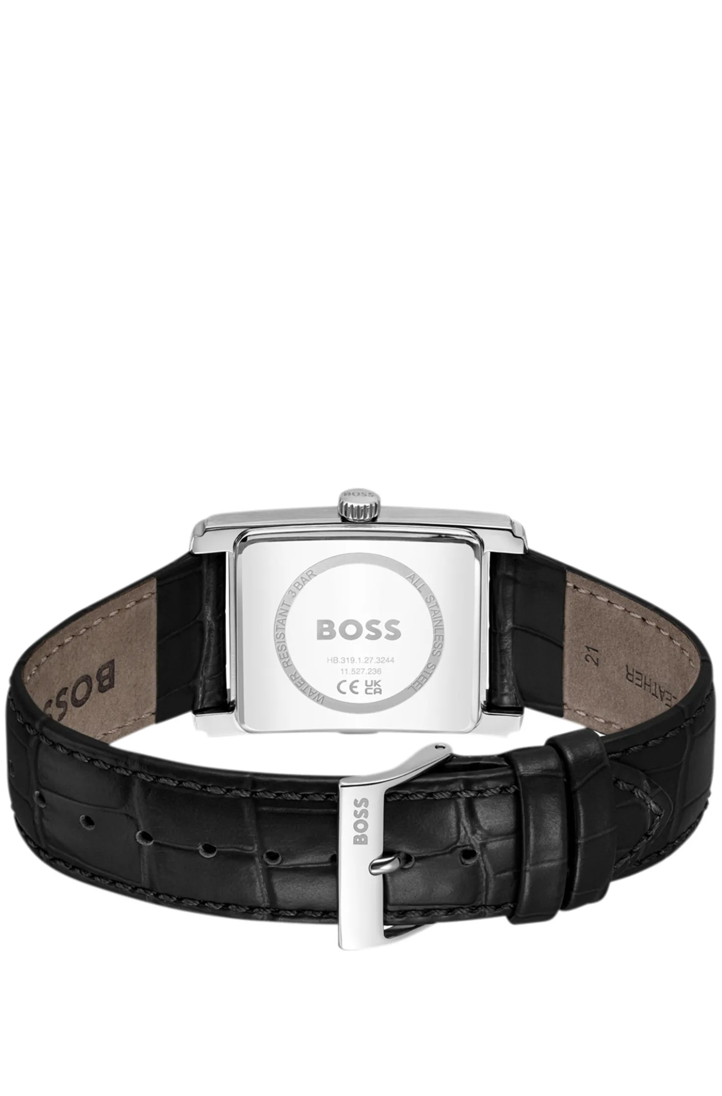 PRINCIPLE DRESS Uhr mit schwarzem Zifferblatt und Lederarmband mit Alligator-Prägung