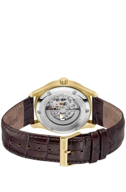 PRINCIPLE SKELETON Goldfarbene Automatikuhr mit sichtbarem Uhrwerk