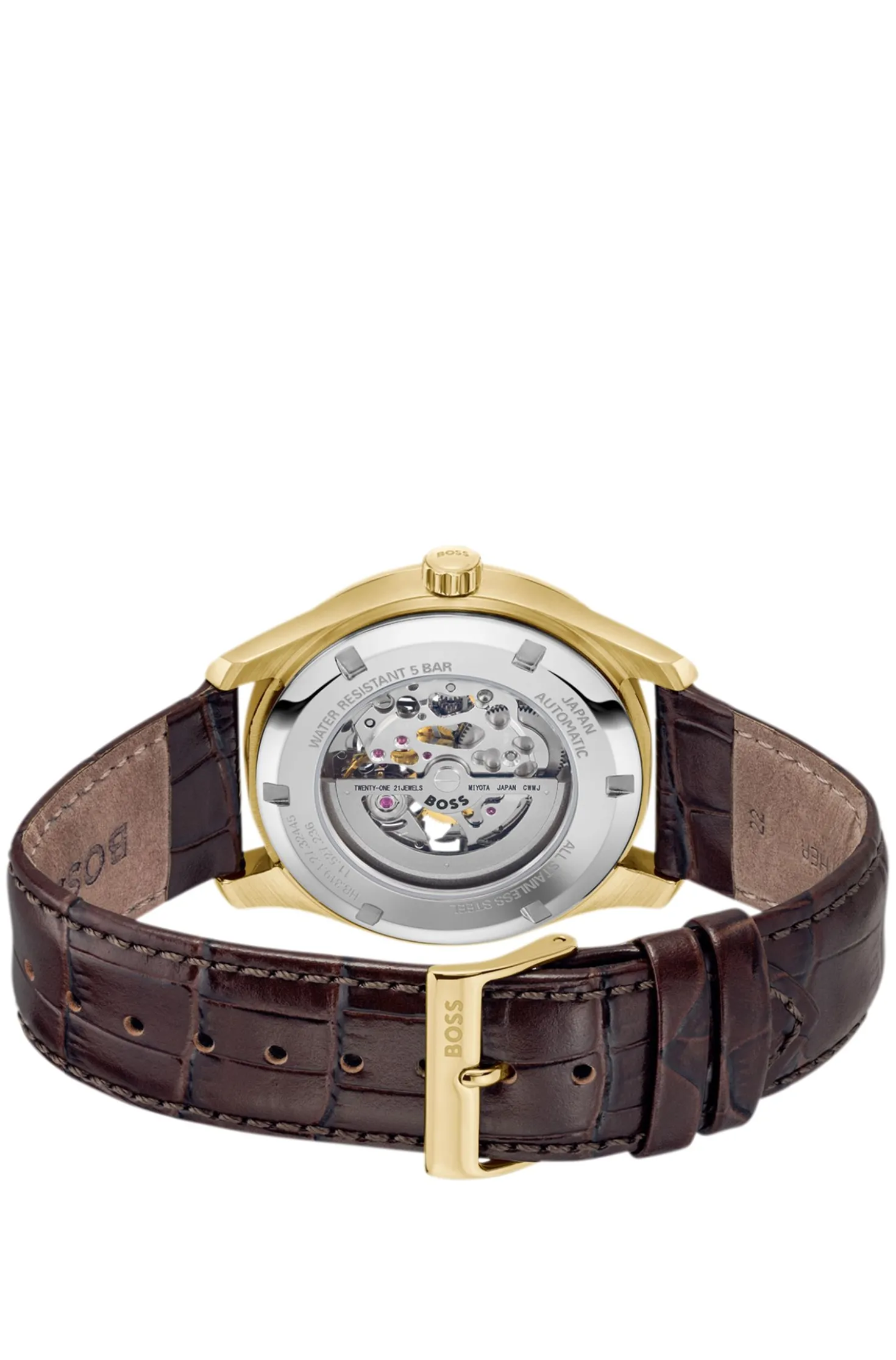 PRINCIPLE SKELETON Goldfarbene Automatikuhr mit sichtbarem Uhrwerk