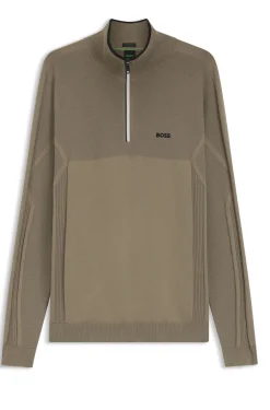 Pullover aus Baumwoll-Mix mit Troyerkragen und Mischstrick